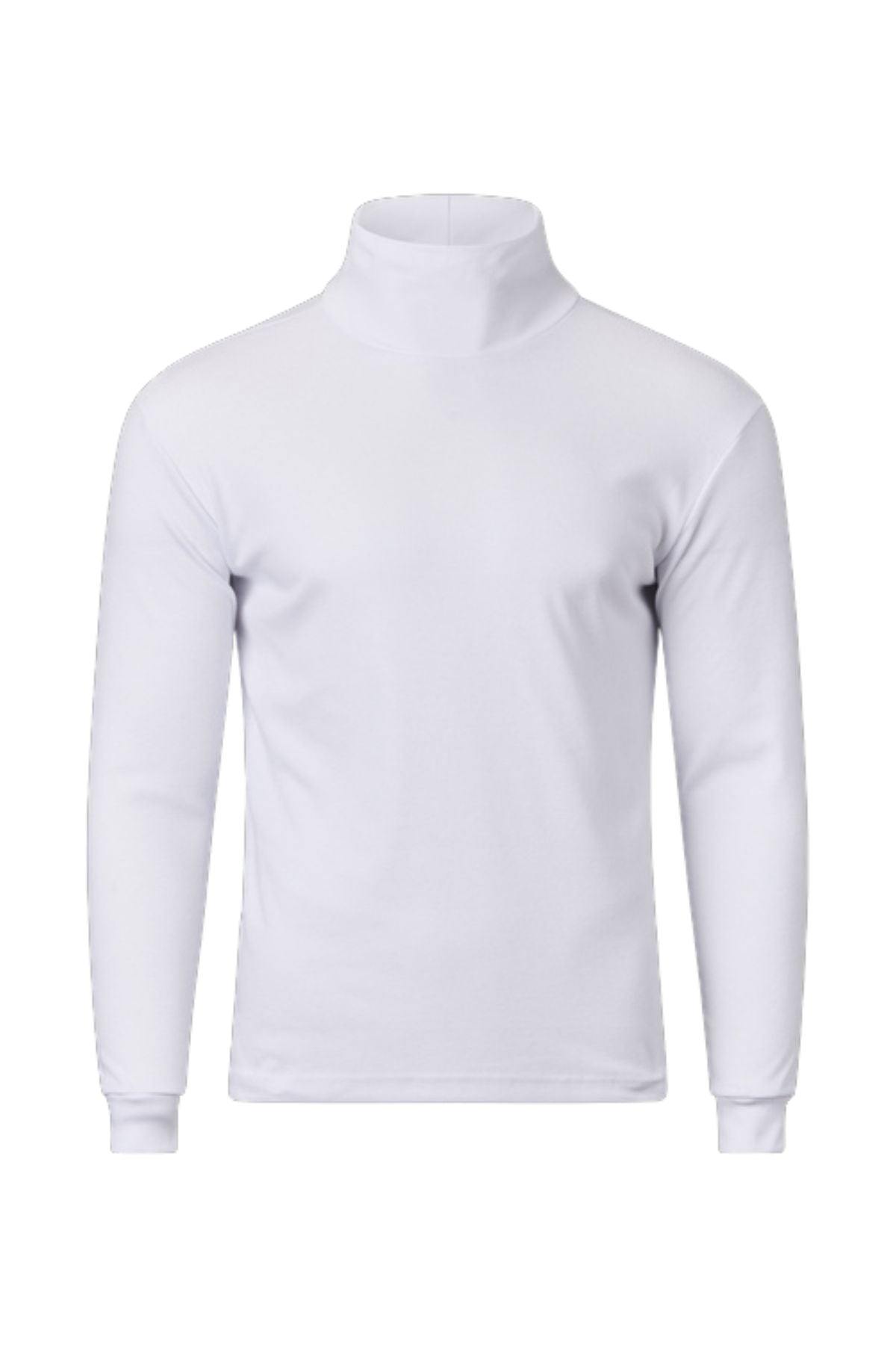 The Pilgrim Skivvy is a plain white long sleeve turtleneck shirt shown on a white background. Its fitted design and ribbed cuffs make it ideal as a base layer for chilly Australian winters, featuring no visible logos or patterns.