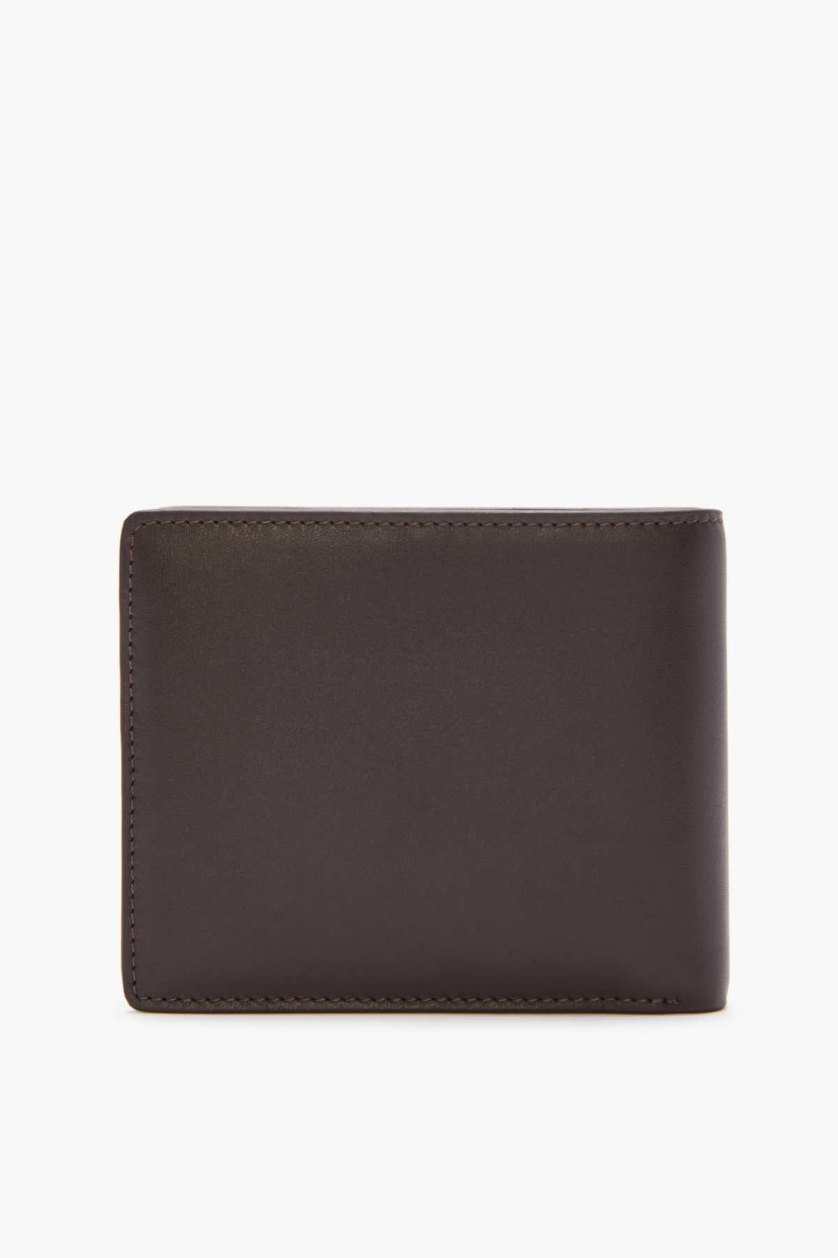 The RM Williams City Slim Bi-Fold, a sleek wallet made from full grain brown leather, is displayed against a plain white background and includes multiple card slots for easy organization.