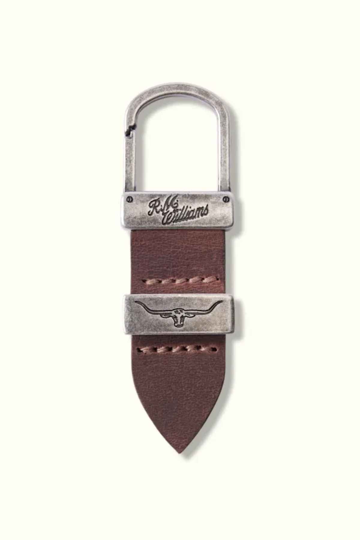RM Williams Drover Key Fob in the colour Bark. Front view of Key Fob