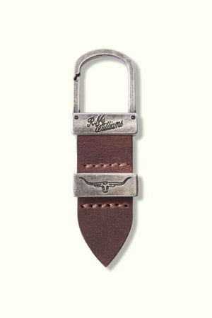 RM Williams Drover Key Fob in the colour Bark. Front view of Key Fob