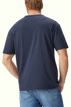 RM Williams Everything Tee in the colour Navy. Back angle of model wearing t shirt.