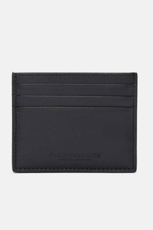 The RM Williams Farrier Card Holder in black premium leather features four card slots and subtle embossed front branding, displayed on a plain white background.