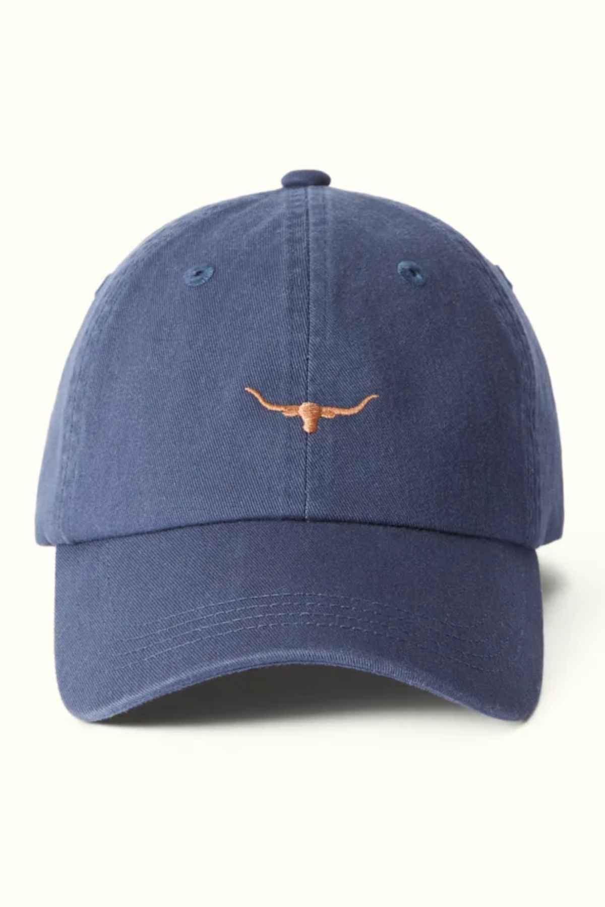 RM Williams Mini Longhorn Cap in the colour indigo. Front view of cap