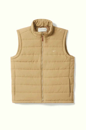 RM Williams Patterson Creek Vest in the colour Sandstone. Front angle of vest