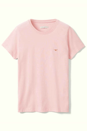 RM Williams Piccadilly Tee in the colour Rose. Front angle of t-shirt