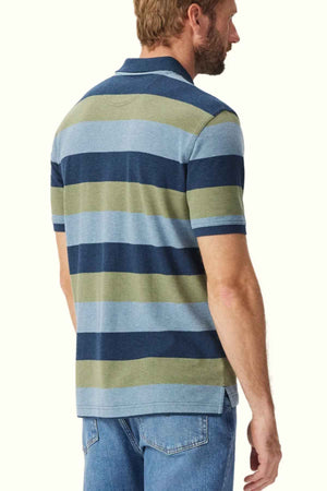 RM Williams Rod Polo in the colour Blue/green. Back angle of model wearing Polo.