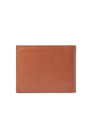 The RM Williams Singleton Bi-fold Wallet, made of premium natural milled leather and offering RFID protection, is shown closed against a white background.