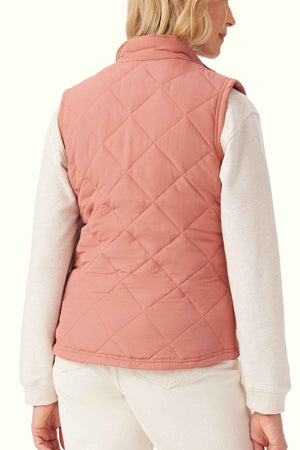 RM Williams Willippa Vest in the colour Rose. Back angle of model wearing vest