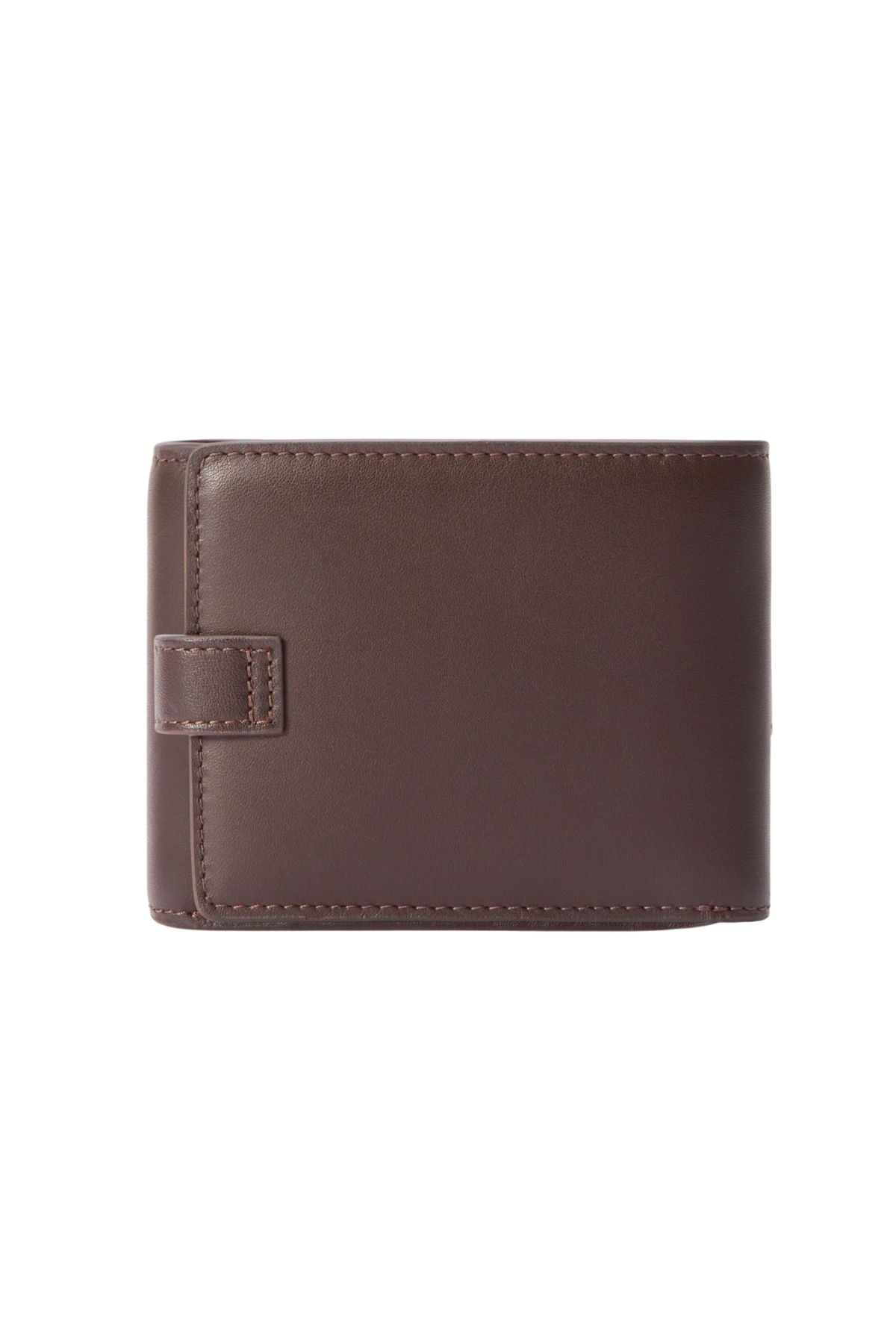 The RM Williams Wallet with Pocket & Tab, made from closed full grain leather with visible stitching and a small left-side strap featuring a press stud closure, is shown against a plain white background.