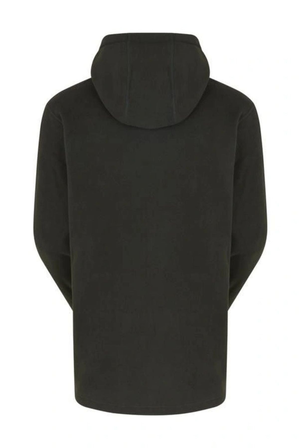 The Ridgeline Ballistic Fleece is a plain black zipped hoodie, shown from the back with long sleeves and a hood, crafted from warm fleece and featuring no visible logos or designs.