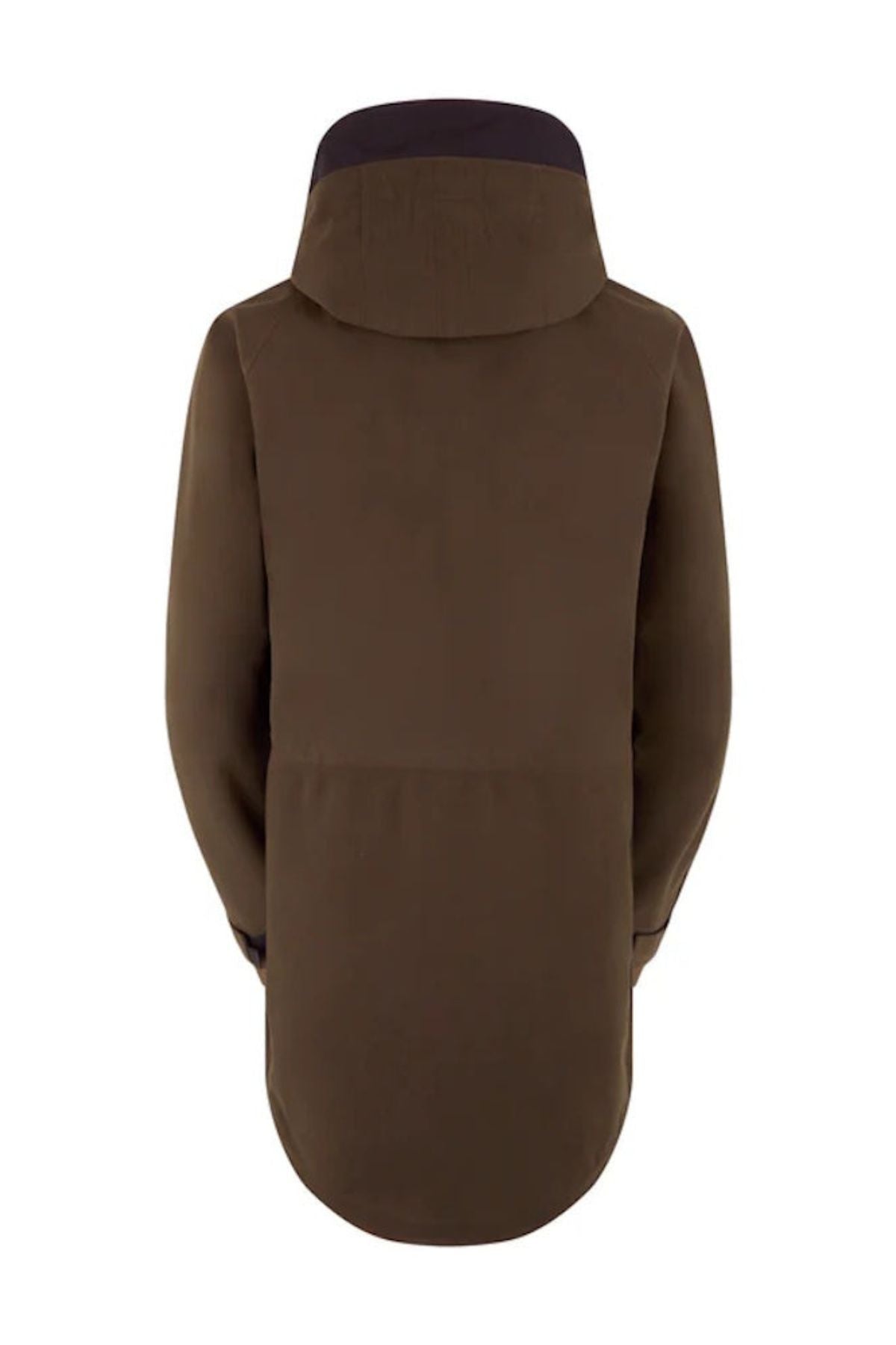 The Ridgeline Monsoon Classic Jacket is shown from the back in brown, featuring long sleeves, a hood, and a slightly rounded hem. Made from breathable, windproof fabric for comfort and protection with a clean, streamlined look.
