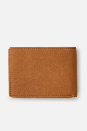 A closed, light brown Rip Curl K-Roo RFID Slim Wallet is displayed against a plain white background.