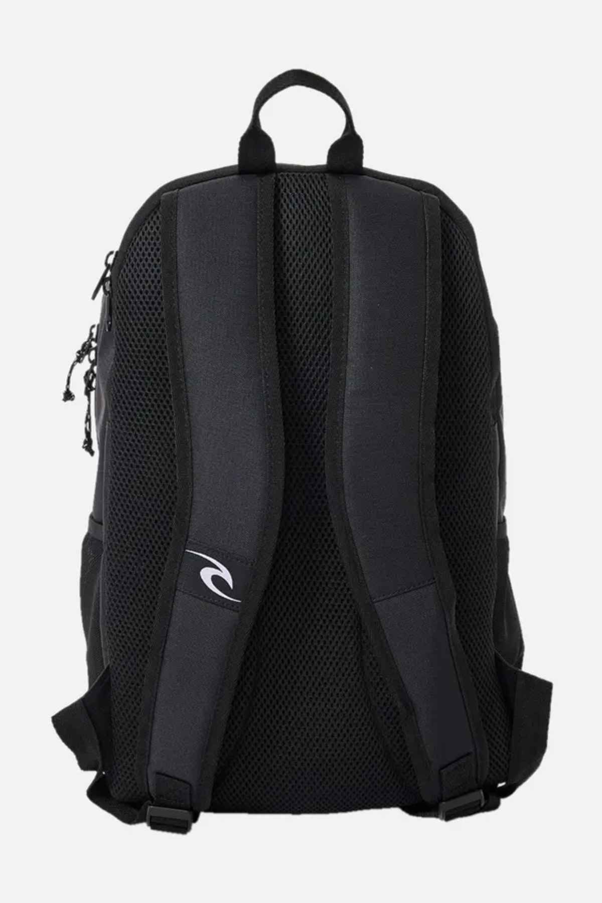 The Rip Curl Ozone 30L School Backpack, made from recycled polyester, comes with padded, adjustable shoulder straps and a carrying handle. Its 30-liter capacity accommodates all your essentials, and the breathable mesh back panel provides comfort. Conveniently placed zipper pulls on the sides allow for easy access.