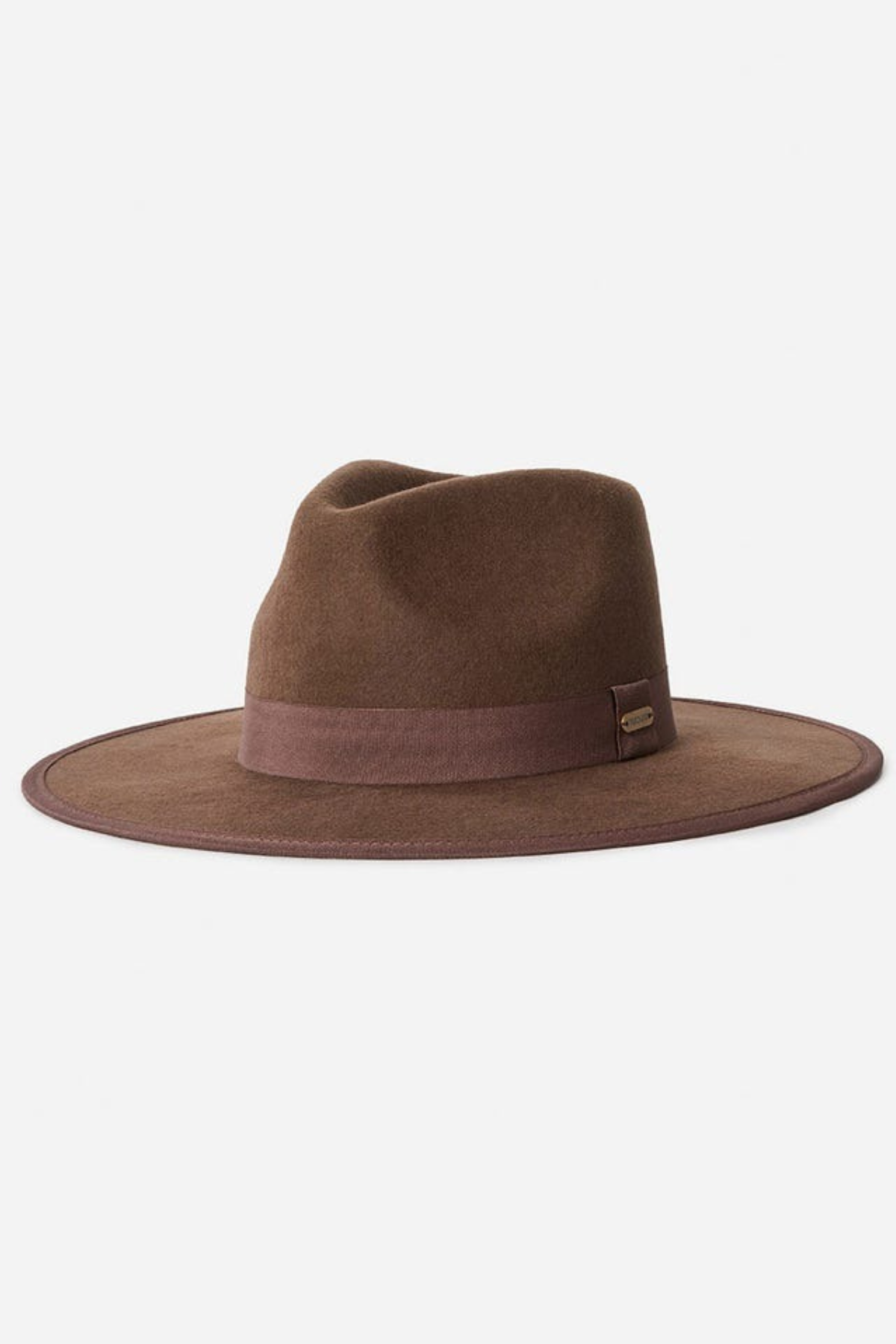 The Rip Curl Valley Wide Brim Wool Felt Hat, featuring a wide brim and matching ribbon, offers stylish sun protection against a plain white background.