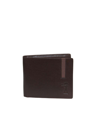 The Pilbara Leather Wallet is a brown leather bi-fold wallet from the Ritemate collection. It features a small windmill logo embossed in the bottom right corner and a vertical stripe detail near the top right edge, combining classic design with premium craftsmanship.