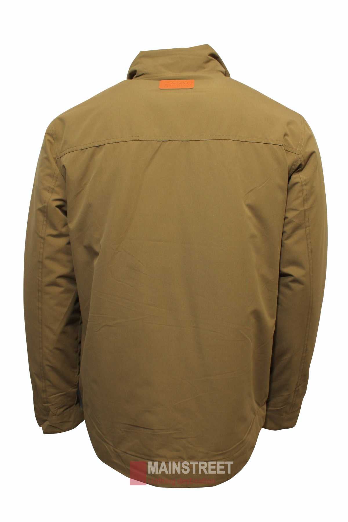 The Ritemate Pilbara Quilted Jacket, shown from the back, is a durable, brown long-sleeve with a pointed collar and visible stitching. It features a small rectangular patch at the upper back and "Mainstreet" printed at the bottom center, showcasing its blend of durability and style.