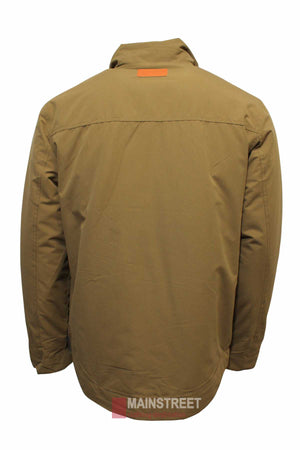 The Ritemate Pilbara Quilted Jacket, shown from the back, is a durable, brown long-sleeve with a pointed collar and visible stitching. It features a small rectangular patch at the upper back and "Mainstreet" printed at the bottom center, showcasing its blend of durability and style.
