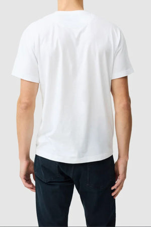 A person is shown from the back wearing the Rodd & Gunn The Gunn Tee 2.0, a sports fit tee made from breathable jersey fabric, paired with dark jeans against a light gray background.