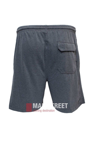 Back view of the Ruggers Jersey Knit Sweat Short in dark gray, crafted from soft polyester/cotton fabric with an elastic waistband and a right-side flap pocket, displayed on a plain white background.
