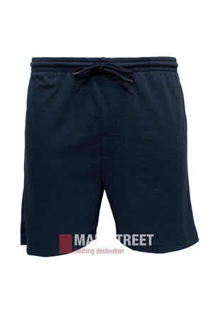 Navy blue Ruggers Jersey Knit Sweat Short with drawstring, displayed on a white background. Made from comfortable polyester/cotton fabric, featuring the Mainstreet clothing destination logo partially visible at the bottom.