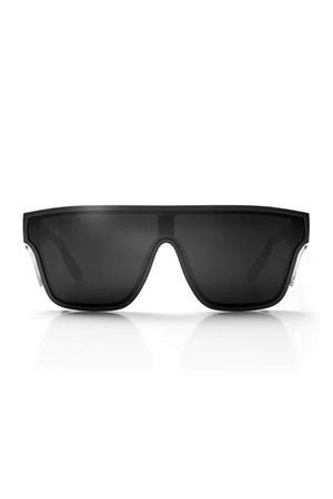 The SafeStyle Primes Black Frame Tinted Lens sunglasses feature an oversized visor-style design with a single continuous dark lens and a thick, shatterproof frame, shown front-facing on a white background.