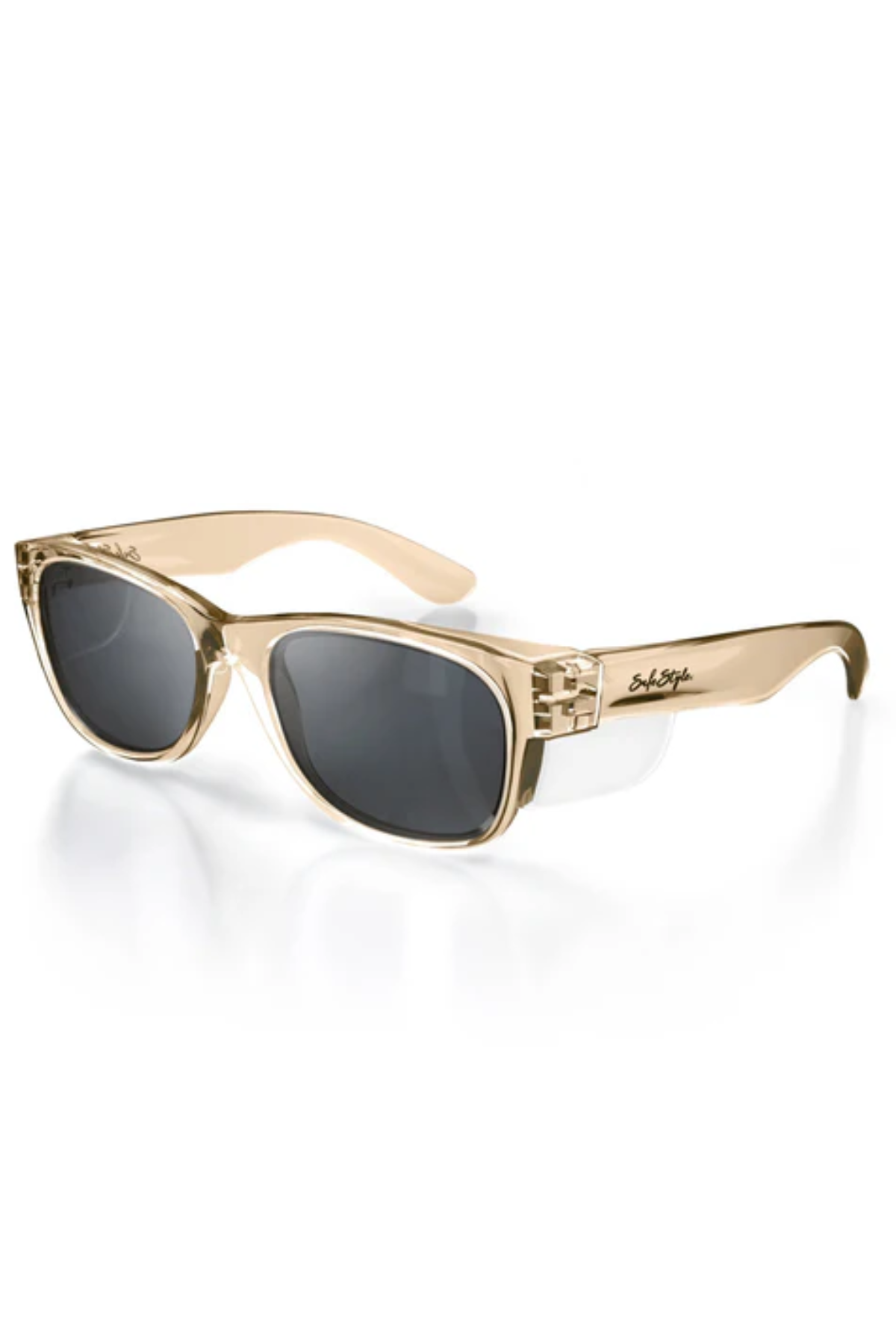 SafeStyle Classics Champagne Frame Polarised Lens sunglasses with UV400 polarised dark lenses and "Salt Style" on the temples, shown on a white background.