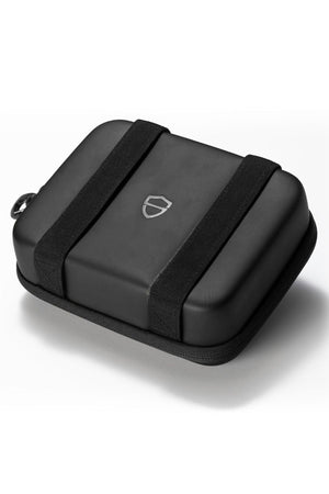 The Safestyle Double Hardcase is a black, durable EVA case with two elastic straps and a small shield logo on top—perfect for storing safety glasses.