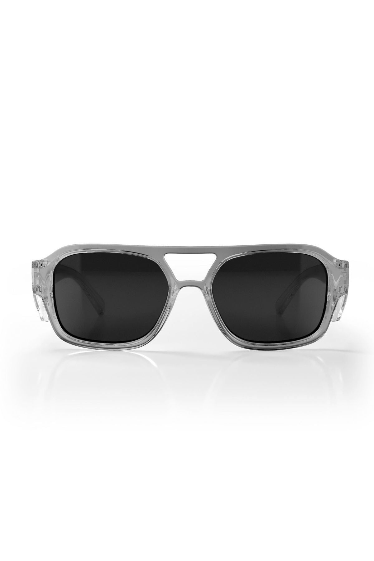 Safestyle Skylines sunglasses feature a graphite frame with grey polarised rectangular lenses, double bridge design, and UV400 protection for modern style and eye safety. Shown on a white background.