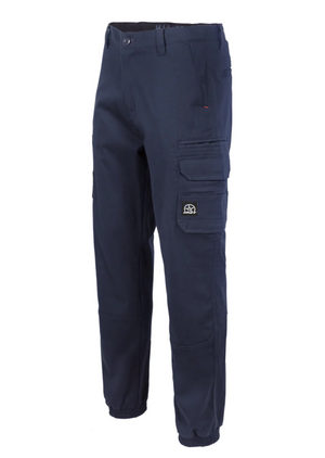 The UNIT Demolition Cargo Cuffed Pant, made from durable stretch fabric, showcases multiple cargo-style pockets and an elastic ankle cuff, displayed upright.