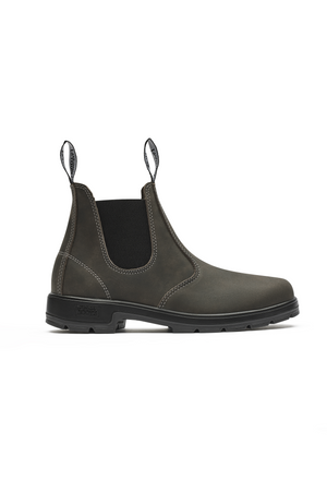 The Mongrel K9 Elastic Sided Boot K91085, a premium leather Chelsea boot, features black elastic side panels, visible stitching, and two top pull tabs. Enhanced with an Orthotec Lite footbed for comfort, it boasts a sturdy black sole and is displayed against a plain white background.