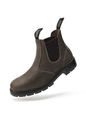 The Mongrel K9 Elastic Sided Boot K91085 is a premium leather Chelsea boot featuring black elastic side panels, an Orthotec Lite footbed, detailed stitching, and a black rubber sole with front and back pull tabs, all displayed against a white background.
