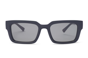 Liive Oney Sunglasses feature rectangular, matte black polycarbonate frames with thick sides and dark tinted lenses for UV protection. Displayed front-facing on a white background.