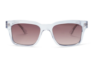 The Liive Dan Sunglasses feature a clear rectangular polycarbonate frame and gradient brown lenses with UV protection, shown against a white background.