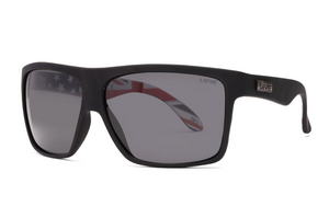 Liive Hoy 4 Polar Oz Sunglasses feature large rectangular polarised lenses, “LIVIE” branding, and inner arms with the US flag on one side and UK flag on the other—delivering style and UV protection.