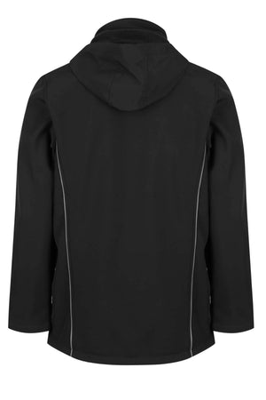 Back view of the Aussie Pacific Aspen Softshell Jacket, highlighting its long sleeves, curved side stitching, waterproof zipper, and smooth, lightweight performance softshell material.