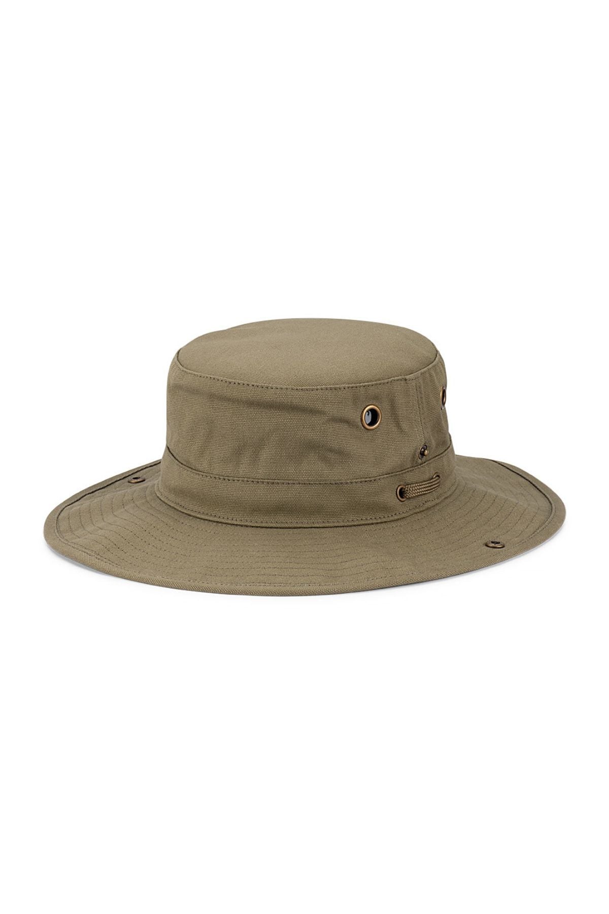 The Avenel Kokoda Cotton Canvas Hiker is a khaki boonie hat made from cotton canvas, offering UPF50+ protection, ventilation eyelets, and stitched crown and brim—ideal for outdoor enthusiasts. Shown against a white background.