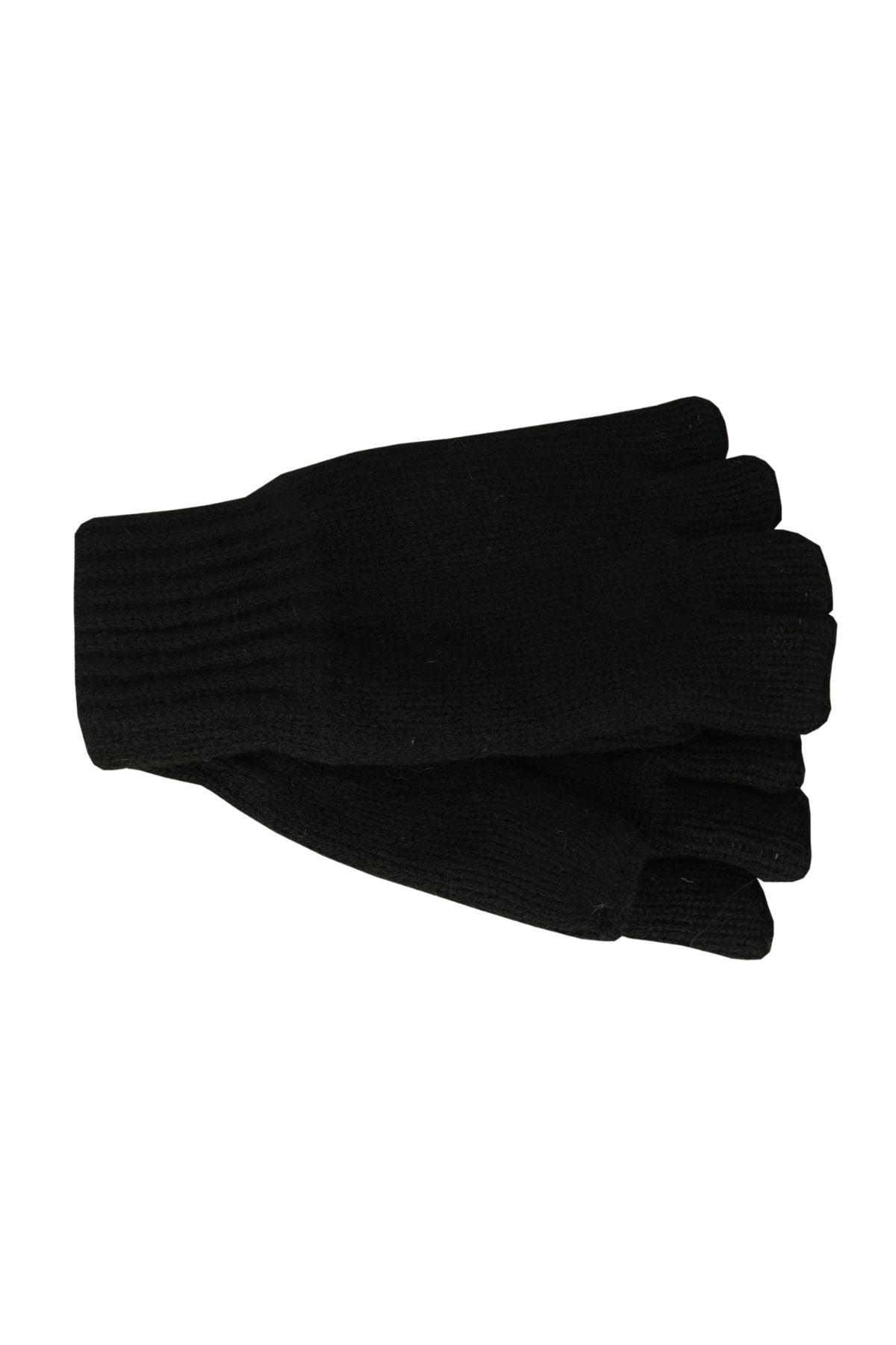 The Avenel Leo Fingerless Ragg Wool Thinsulate Gloves in black are stacked together on a plain white background.