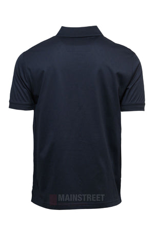 The Back Bay Mercerised Cotton Plain Polo is a navy blue, short-sleeve polo shirt with a collar, shown from the back, featuring no visible logos or designs.