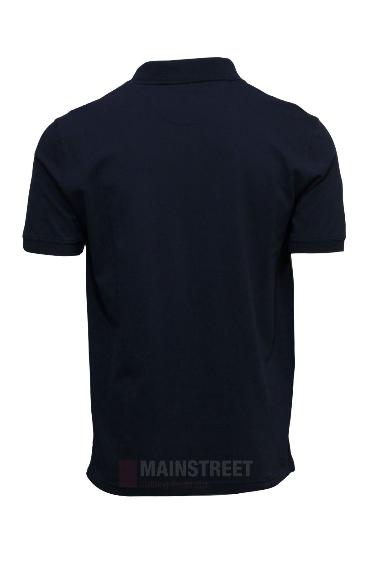 The Back Bay Micro Pique Plain Polo is shown from the back, featuring a classic collar with no visible logos or designs.