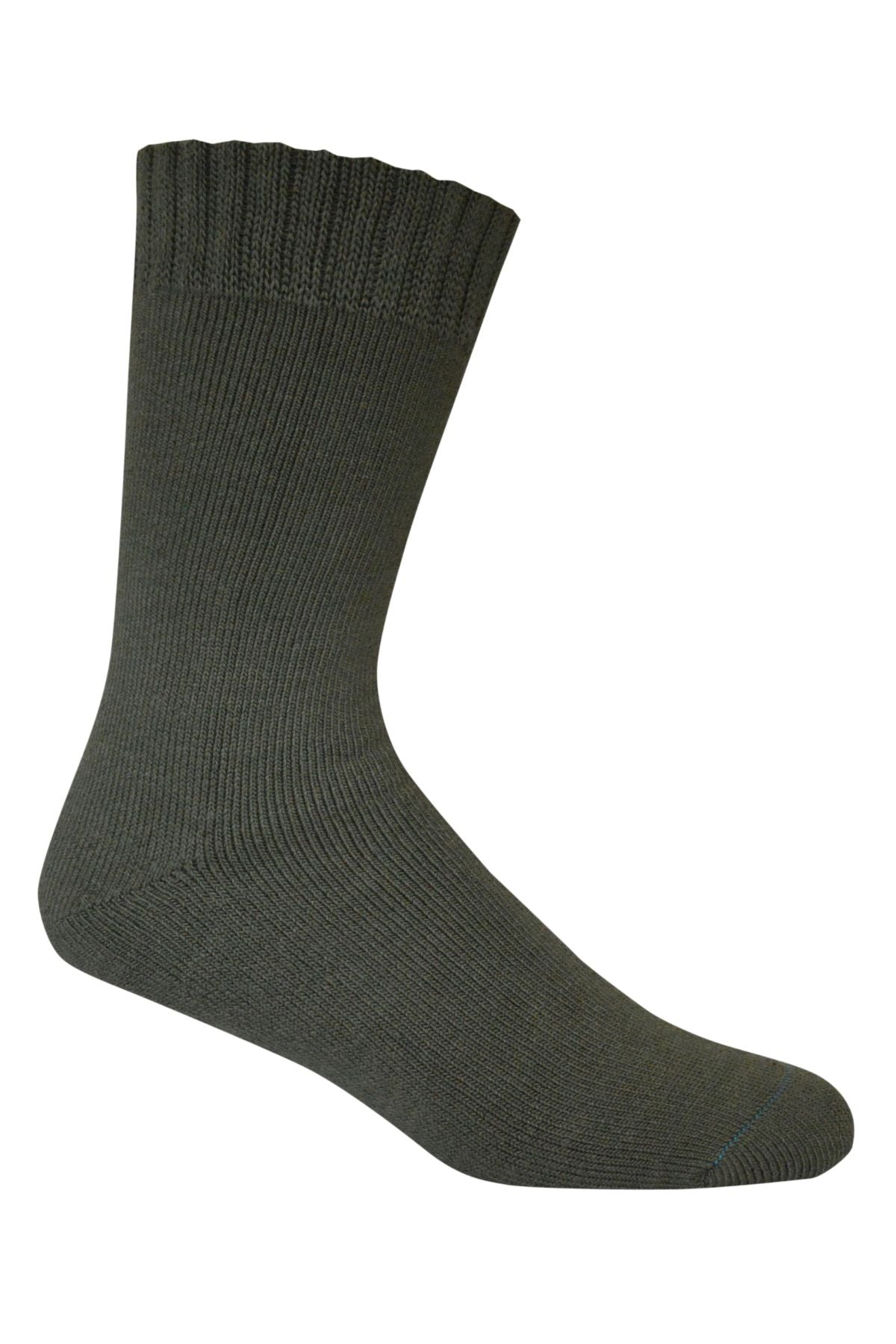 A single Bamboo Extra Thick Sock in dark green with a ribbed cuff, made from bamboo fibre, is displayed on a white background.