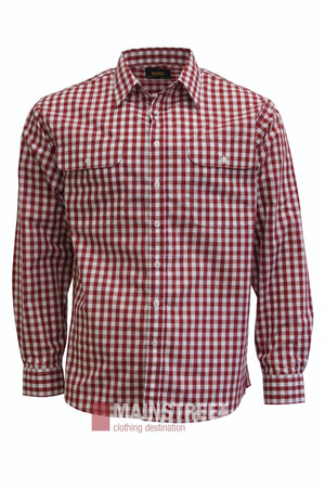 Bisley Countryman Shirt in a red and white checkered pattern, long-sleeve button-up design with two front chest pockets, shown against a plain white background.