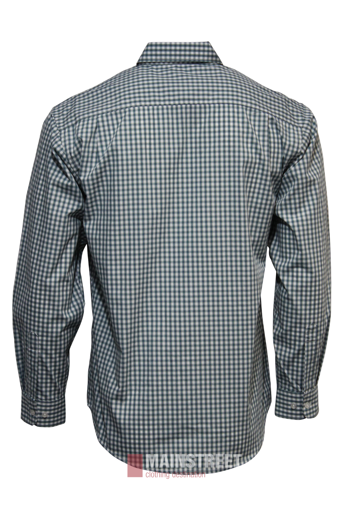 The Bisley Countryman Shirt features blue and white checks, long sleeves, a collar, and cuffs. It is shown from the back against a plain white background.