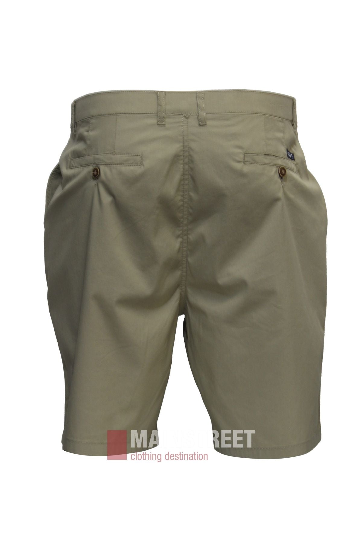 Back view of the Bridgeport Le Short Super Lightweight, featuring belt loops, two buttoned back pockets, and subtle pleating by the waistband. Ultra-light fabric ensures comfortable wear for everyday use.