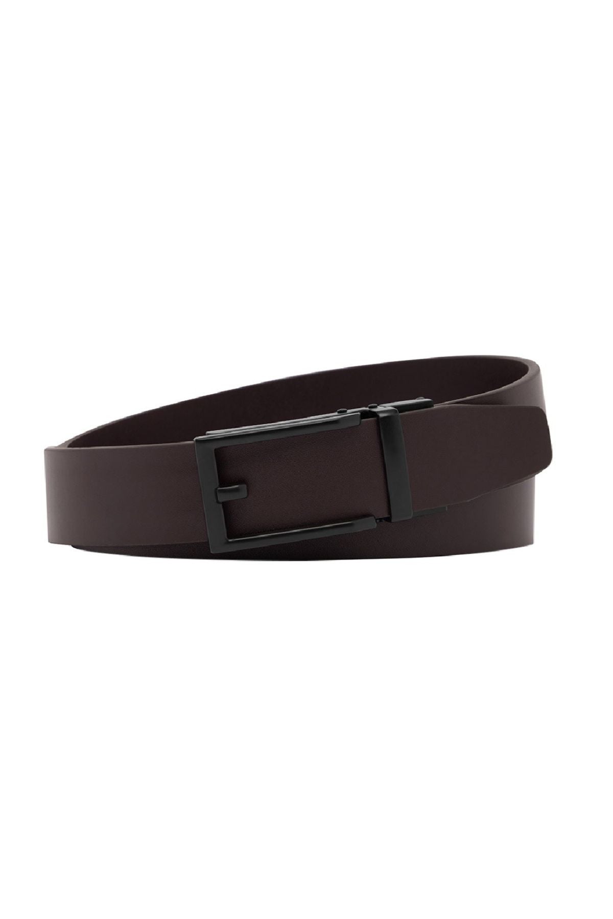 The Buckle 5010 Foreman Auto Club Belt is a dark brown genuine leather accessory, featuring a black rectangular metal buckle. Shown coiled in a simple loop against a white background, this Australian-made belt combines classic style with quality craftsmanship.