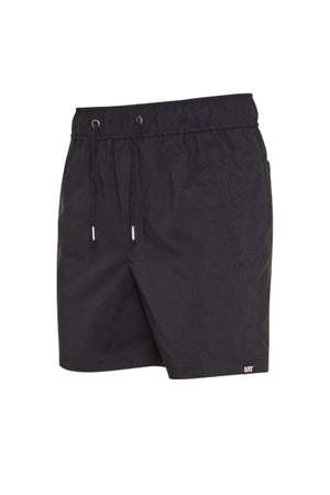The CAT Hydraulic Short is a black stretch work short with an elastic waistband, side pockets, and a small "CAT" logo tag near the hem. Displayed on a plain white background, these shorts offer comfort and durability for any task.