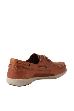 The Colorado Askit Casual Shoe features brown leather, white stitching, lace-up detail, and a light-colored slip-resistant sole, shown from the back and side.