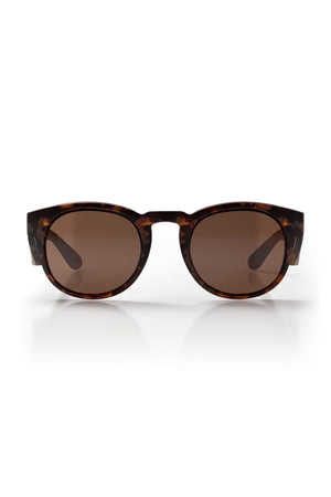 SafeStyle Cruisers feature a matte brown tort frame and brown polarised lenses, shown on a white background with a subtle reflection.
