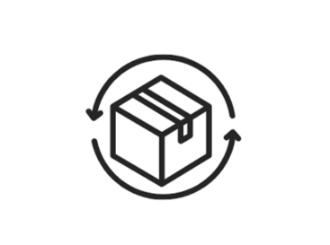 Easy Returns Icon of cardbox with two arrows circling