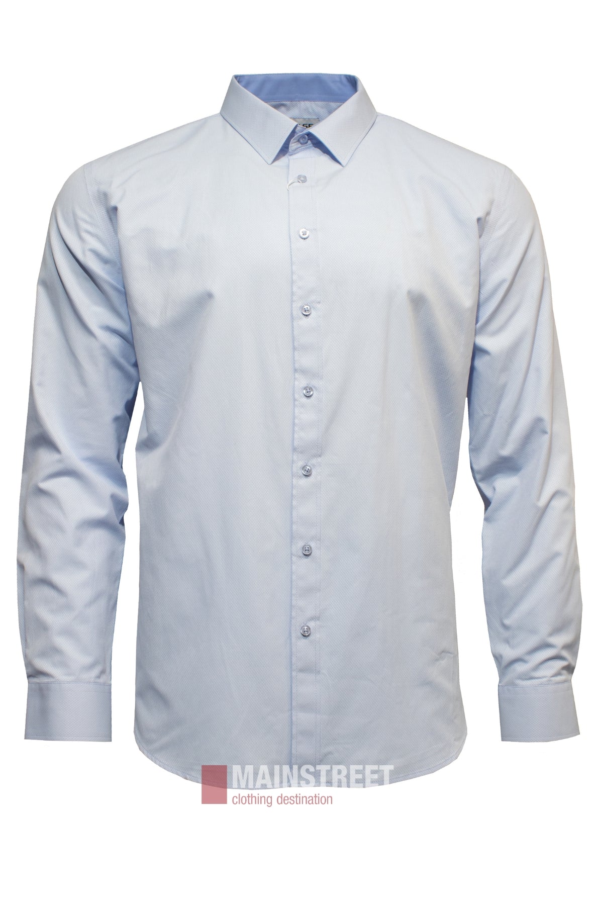 The Gerase Easy Care Dress Shirt is a light blue, body-fit long sleeve shirt with a collar, shown on a white background. The plain design has no visible patterns or logos.