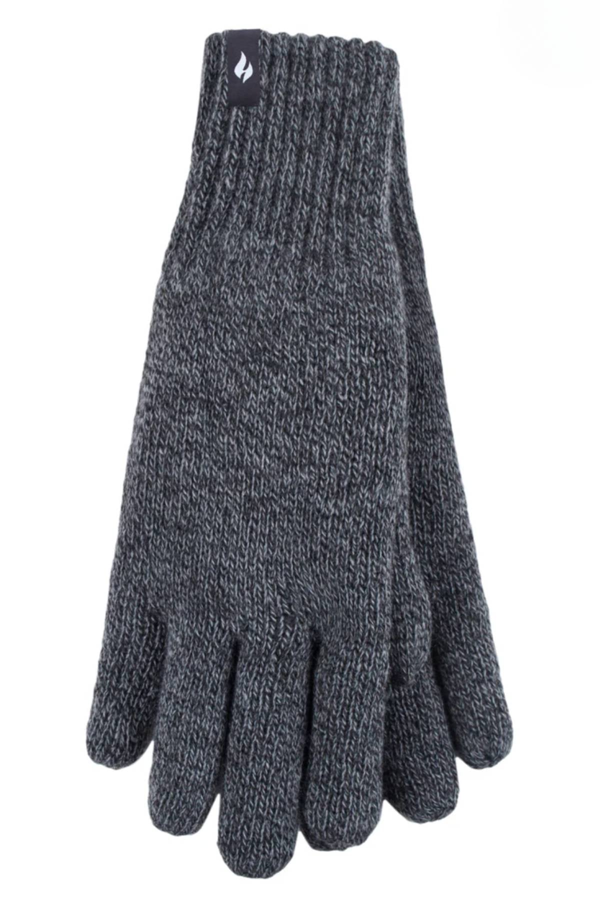 A pair of Heat Holders Oslo Mens Thermal Gloves in gray, featuring a ribbed cuff, small black wrist tag, and soft Heatweaver® lining, displayed on a white background.